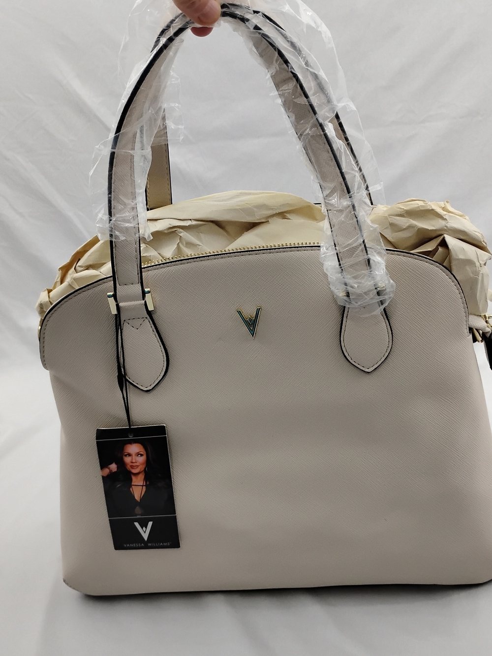Vanessa Williams Off White Lush Round Satchel Purse Handbag